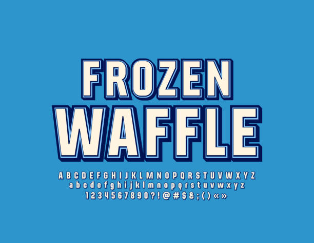 vektor-retro-stil banner frozen waffel mit stilvollen alphabet - ice cream fancy stock-grafiken, -clipart, -cartoons und -symbole
