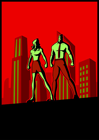 Vector Retro Worker Couple in a City Poster