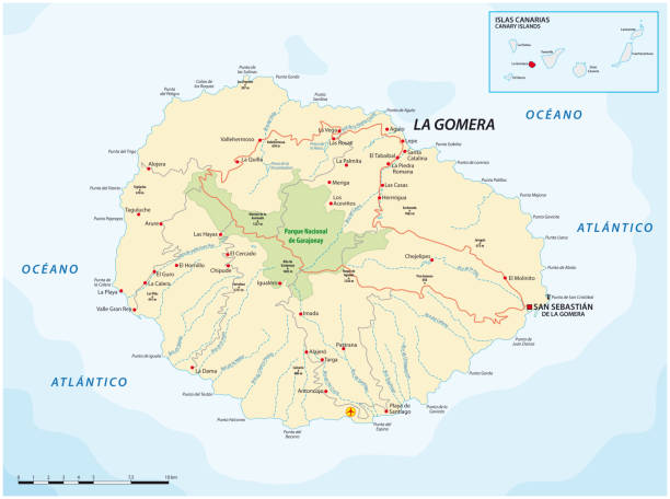 ilustrações de stock, clip art, desenhos animados e ícones de vector road map of canary island la gomera - cargo canarias
