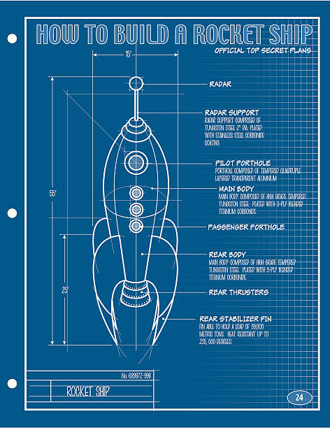 Vector Rocket Ship Blueprint A vector illustration of a blueprint of a rocket ship. rocketship drawings stock illustrations