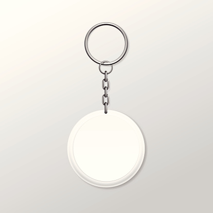 Vector Round Keychain with Ring and Chain Isolated on White