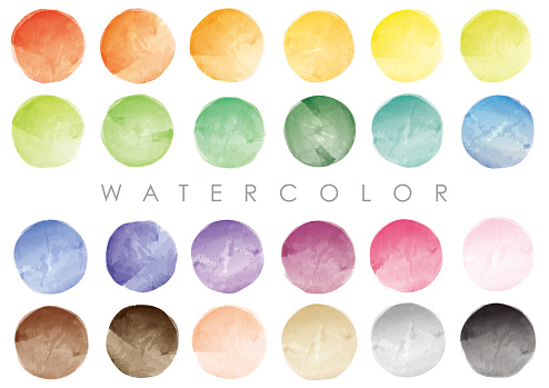 Vector Round Watercolor Background Set Isolated On A White Background.