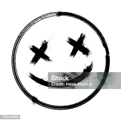 istock Vector scary hand drawn dead emoji, ink brush dead emoticon smiley icon on a white background 1315142805