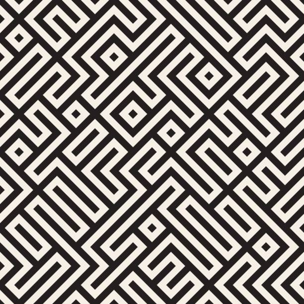 Vector Seamless Black And White Irregular Geometric Blocks Pattern Vector Seamless Black And White Irregular Geometric Blocks Pattern Abstract Background maze patterns stock illustrations