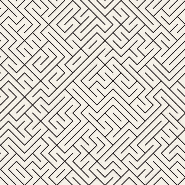 Vector Seamless Black and White Thin Lines Irregular Maze Pattern Vector Seamless Black and White Thin Lines Irregular Maze Pattern. Abstract Geometric Background Design maze backgrounds stock illustrations