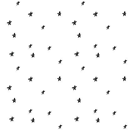 Vector seamless cartoon pattern with stars. Cute black and white hand drawn pattern for paper, textile, handmade decoration, scrap-booking, polygraphy, t-shirt, cards.