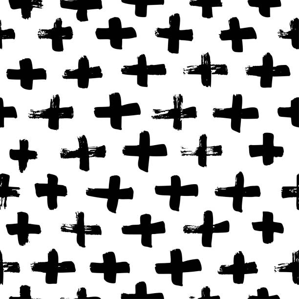 Vector seamless cross pattern. Vector seamless cross pattern. Abstract background with brush strokes. Monochrome hand drawn print. Hipster monochrome texture with crosses or pluses. religious cross designs stock illustrations