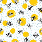 Vector seamless hand drawn honey bee pattern. Graphic illustration.Vector seamless hand drawn honey bee pattern. Graphic illustration.