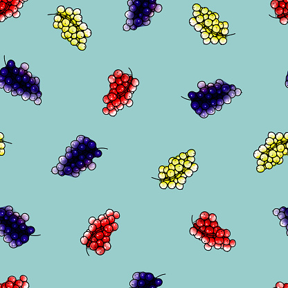 Vector seamless pattern, currant in watercolor style with black contour