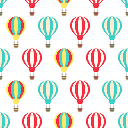 Vector seamless pattern, decorative bright illustration of hot air balloons.