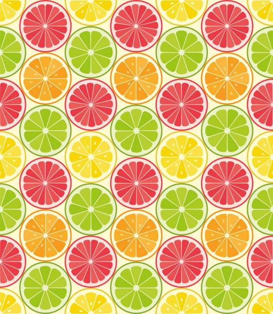 Vector seamless pattern from citrus slices. Orange, lemon, lime, grapefruit slices. Summer background. Vector seamless pattern from citrus slices. Orange, lemon, lime, grapefruit slices. Summer background. - Illustration citrus fruit stock illustrations