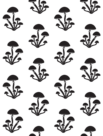 Vector seamless pattern of black hand drawn doodle sketch honey mushroom