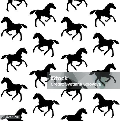 istock Vector seamless pattern of black hand drawn doodle sketch horse foal 1326995741