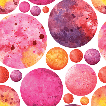 Vector Seamless Pattern of Different Watercolor Textured Circles