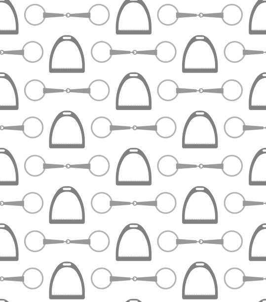 Vector seamless pattern of flat horse equestrian bit snaffle and stirrup Vector seamless pattern of flat horse equestrian bit snaffle and stirrup isolated on white background stirrup stock illustrations
