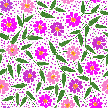 Vector seamless pattern of pink lilac purple violet wild flowers