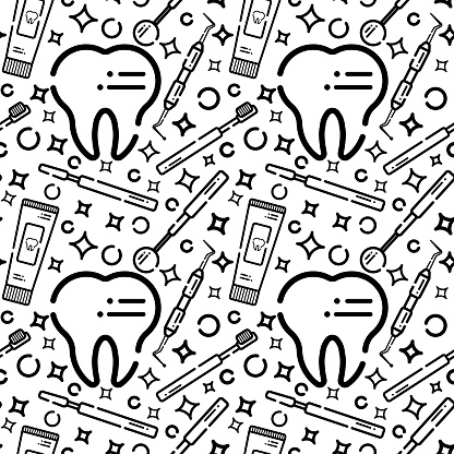 ✓ Imagen de Patrón transparente de vector en tema dental. Equipo para  dentistas y dientes. Utiliza para fondos, tarjetas, fondos de pantalla  Fotografía de Stock