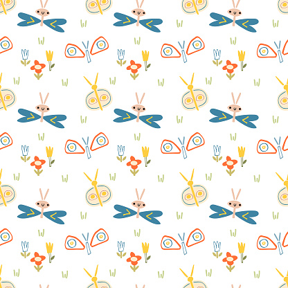 vector seamless pattern with colorful butterflies.