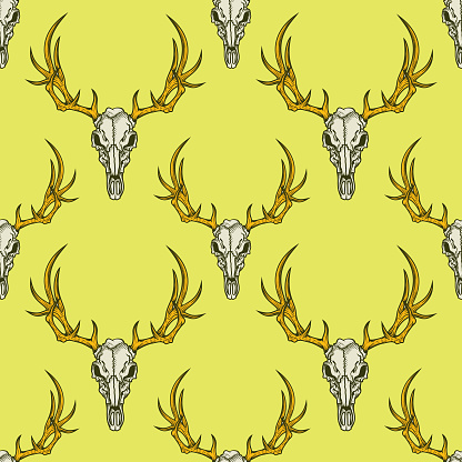Vector Seamless Pattern With Deer Skull Stock Illustration - Download