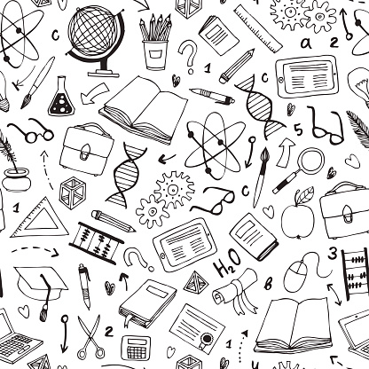 vector seamless pattern with education items