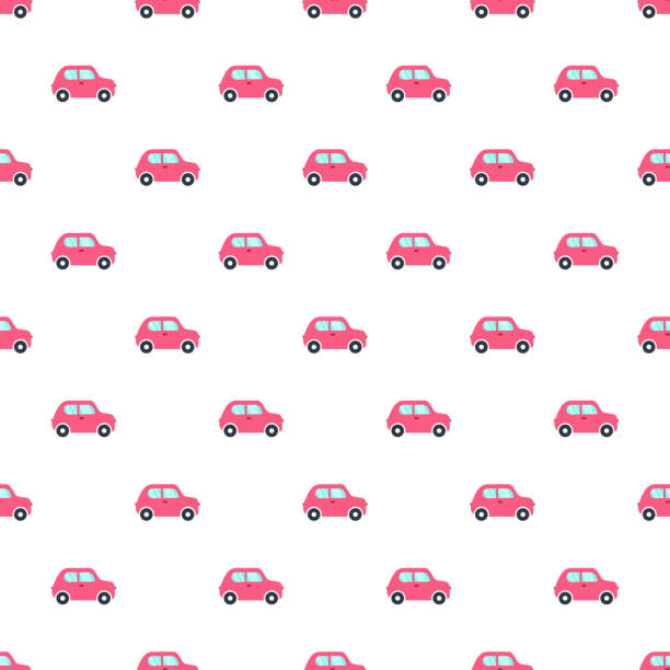 Vector seamless pattern with flat pink cartoon car. Seamless pattern. Vector seamless pattern with flat pink cartoon car. Seamless pattern. car patterns stock illustrations
