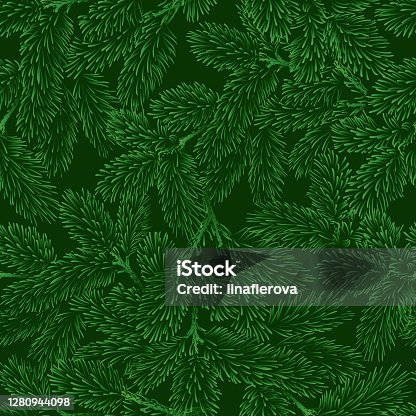 istock Vector seamless pattern with green pine branches. 1280944098