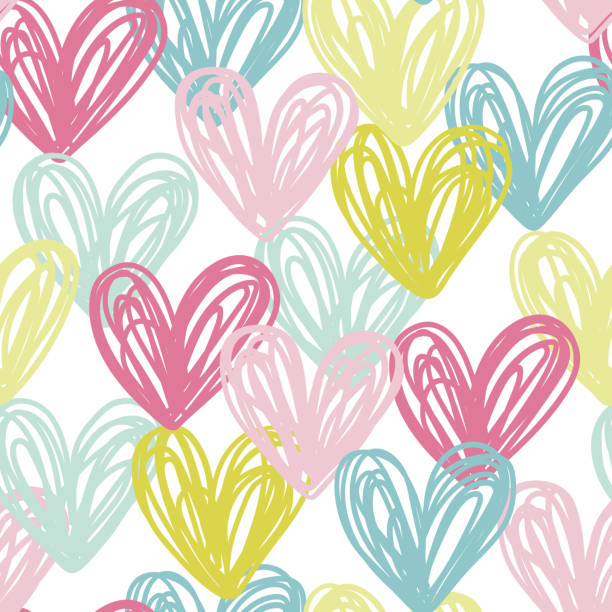 Vector seamless pattern with hearts Vector illustration, seamless pattern with doodle hand drawn hearts. baby girls stock illustrations