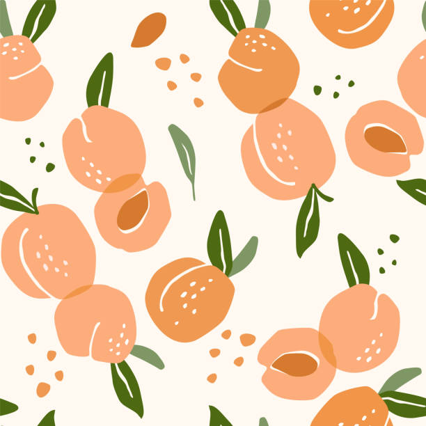 Vector seamless pattern with peaches. Trendy hand drawn textures. Modern abstract design Vector seamless pattern with peaches. Trendy hand drawn textures. Modern abstract design for paper, cover, fabric, interior decor and other users. apricot stock illustrations