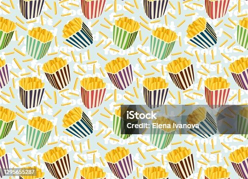 istock Vector seamless pattern with pitched fries 1295655287