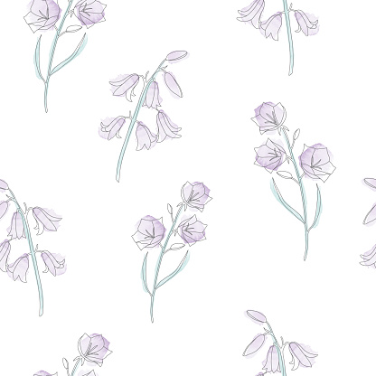 Vector seamless pattern with watercolour purple campanulas