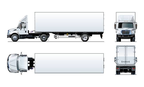 벡터 세미 트럭 템플릿 흰색 절연 - 세미 트럭 stock illustrations