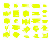 Vector set bundle of neon yellow highlighter brush lines isolated on white background