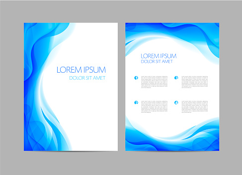 Vector set of abstract blue annual report templates, water covers, wavy background, flyers, brochures. Flow