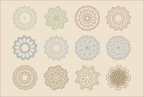 Vector set of arabic oriental retro indian circular mandala patterns