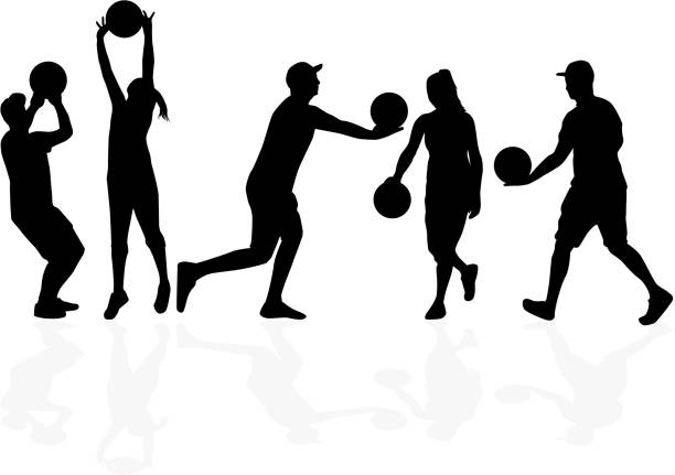 stockillustraties, clipart, cartoons en iconen met vectorreeks van de spelerssilhouetten van het basketbal, de silhouetten van het basketbal - basketball player back