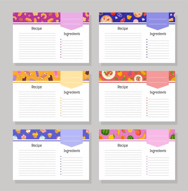 Vector set of cards for recipes. Vector set of cards for recipes. Template
for cookbook. calendar patterns stock illustrations