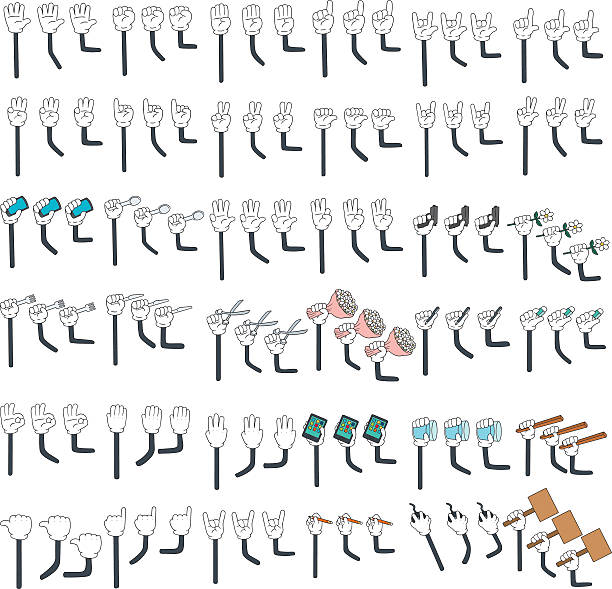 vector set of cartoon arm - savaş aleti stock illustrations