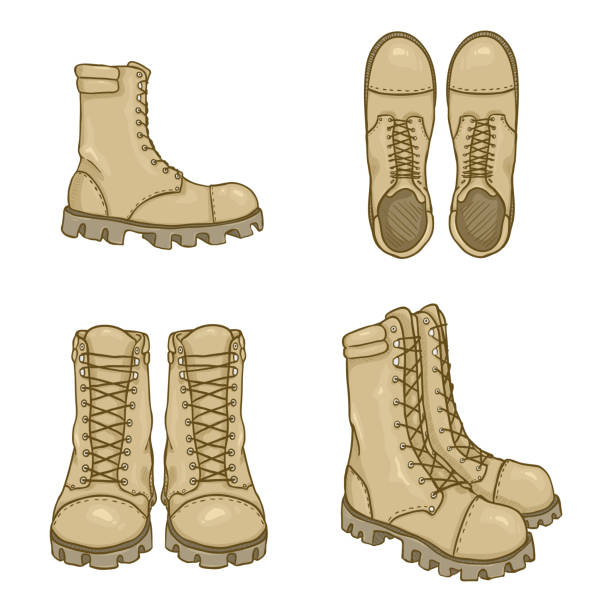 векторный набор мультфильмов армия сапоги иллюстрация - light brown boots s...