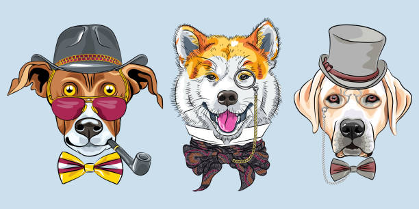漫画のヒップスター犬のベクトルセット - 渋谷点のイラスト素材／クリップアート素材／マンガ素材／アイコン素材