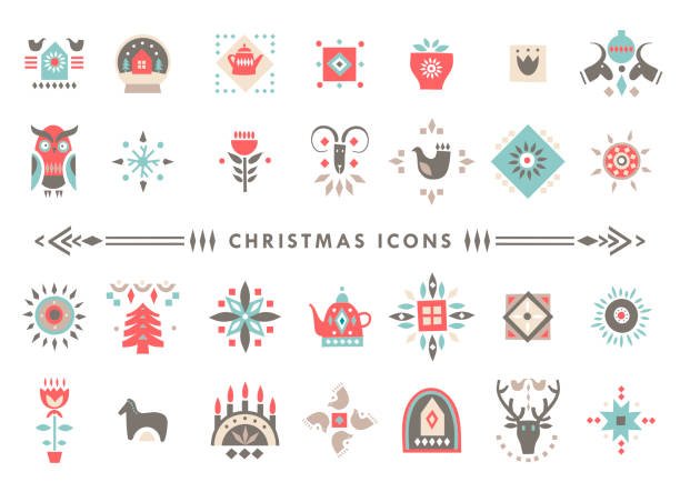 Vector set of colorful Christmas icons in Scandinavian flat style. Vector set of colorful Christmas icons in Scandinavian flat style. hygge stock illustrations