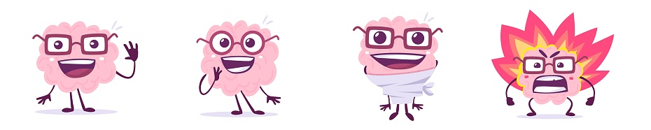 Vector set of creative illustration of emotional pink brain in g