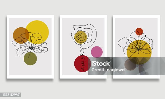 istock Vector set of creative minimalist hand drawn line art colors flower pattern illustrations for wall decoration postcard or brochure cover banner background 1373112947