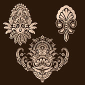 Vector set of damask ornamental elements. Elegant floral abstract elements for design. Perfect for invitations, cards etc