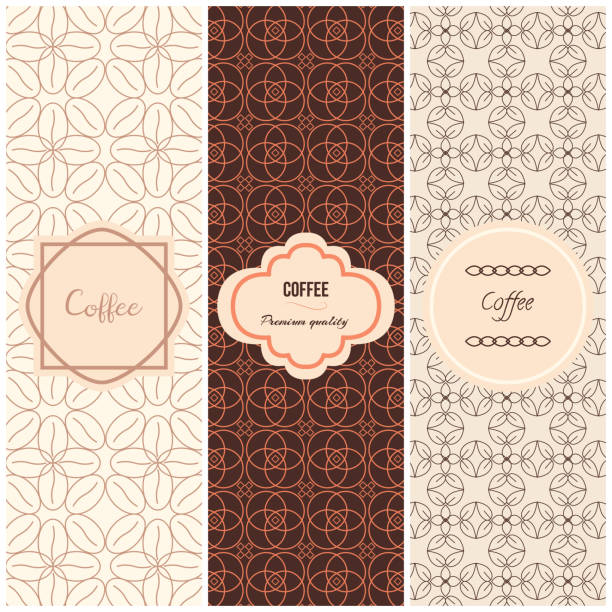Vector set of design elements and seamless pattern for coffee packaging templates,in trendy linear style. Can be used for label, banner, poster, identity, branding. chocolate designs stock illustrations