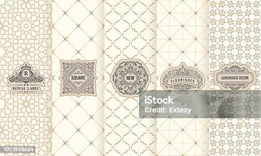 istock Vector set of design elements labels, icon, frame, luxury packaging for the product 1073938654