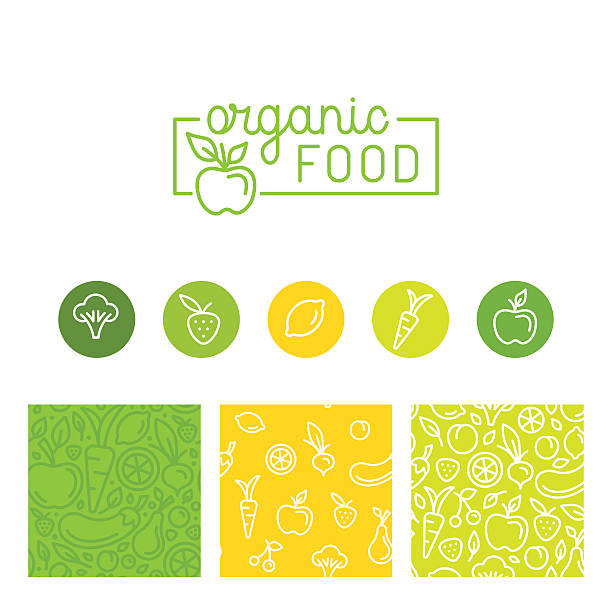 Vector set of design elements, seamless patterns and backgrounds Vector set of design elements, seamless patterns and backgrounds for organic, healthy and vegan food packaging - green labels and emblems for vegetarian products, shops, health food stores and websites smoothie designs stock illustrations