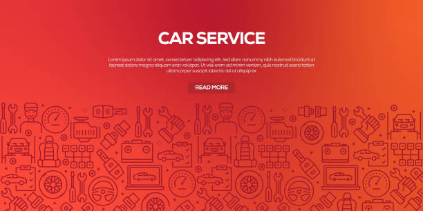 Vector set of design templates and elements for Car Service in trendy linear style - Seamless patterns with linear icons related to Car Service - Vector Vector set of design templates and elements for Car Service in trendy linear style - Seamless patterns with linear icons related to Car Service - Vector car patterns stock illustrations