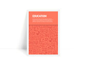 Vector Set of Design Templates and Elements for Education in Trendy Linear Style - Pattern with Linear Icons Related to Education - Minimalist Cover, Poster Design