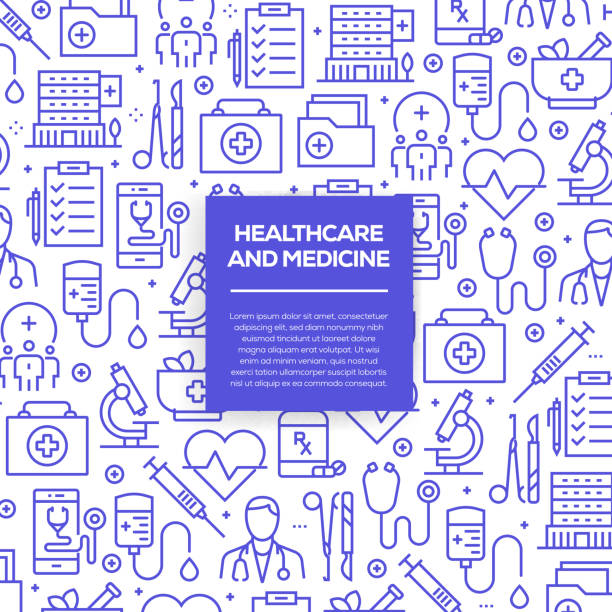 Vector set of design templates and elements for Healthcare and Medicine in trendy linear style - Seamless patterns with linear icons related to Healthcare and Medicine - Vector Vector set of design templates and elements for Healthcare and Medicine in trendy linear style - Seamless patterns with linear icons related to Healthcare and Medicine - Vector doctor backgrounds stock illustrations