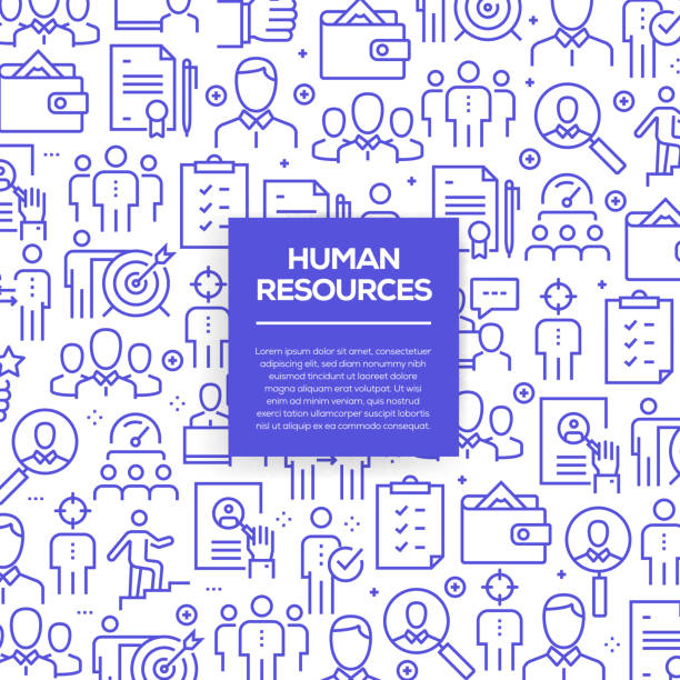 Vector set of design templates and elements for Human Resources in trendy linear style - Seamless patterns with linear icons related to Human Resources - Vector Vector set of design templates and elements for Human Resources in trendy linear style - Seamless patterns with linear icons related to Human Resources - Vector people patterns stock illustrations